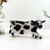 Black and White Cow Animal Hair Claw Clip: Black