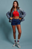 Oversized Button Up Pleated Back Western Jacket: DENIM / S-2/M-2/L-2