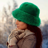 Faux Fur Russian Style Plush Bucket Hat: Red