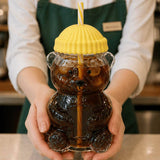 Cute Bear Shaped Glass Drink Cup With Straw: Green