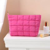 Puffer cosmetic bag small toiletry zipper bag: Rose Red