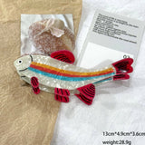 Rainbow Trout & Shark Hair Clip, Fish Shaped Hair Claw: Green-Trout