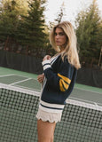 Varsity Cotton Blend Oversized Cardigan: NAVY / M