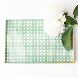 PREPPY GREEN CANE TRAY - LARGE