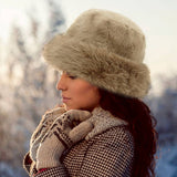 Faux Fur Russian Style Plush Bucket Hat: White