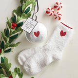 Cozy Socks in Ornament - Red with White Heart: 100% Polyester / One Size Fits Most