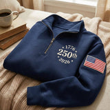 Embroidered USA 250th Anniversary 2026 Quarter Zip Sweater: Classic Navy / M