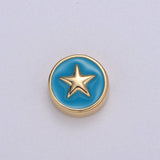 Round Enamel Tiny Gold Star - 24k Gold filled Round Beads - 10mm beads for bracelet making supply Celestial Jewelry making B-471 to B-475: White