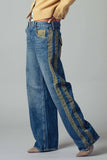Wide-Leg Utility Stripe Denim Jeans: DENIM OLIVE / S-2/M-2/L-2