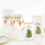 Gold Foil Stemless Wine Glass - Merry Mahjong: 16 oz, 4.5" H