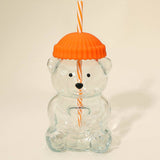 Cute Bear Shaped Glass Drink Cup With Straw: Red