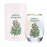 Gold Foil Stemless Wine Glass - Merry Mahjong: 16 oz, 4.5" H