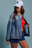 Oversized Button Up Pleated Back Western Jacket: DENIM / S-2/M-2/L-2