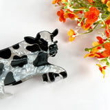Black and White Cow Animal Hair Claw Clip: Black