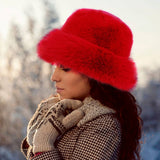 Faux Fur Russian Style Plush Bucket Hat: White