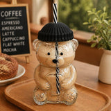 Cute Bear Shaped Glass Drink Cup With Straw: Green