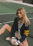 Varsity Cotton Blend Oversized Cardigan: NAVY / M