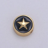 Round Enamel Tiny Gold Star - 24k Gold filled Round Beads - 10mm beads for bracelet making supply Celestial Jewelry making B-471 to B-475: Orange