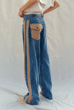 Wide-Leg Utility Stripe Denim Jeans: DENIM TAUPE / S-2/M-2/L-2
