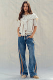 Wide-Leg Utility Stripe Denim Jeans: DENIM TAUPE / S-2/M-2/L-2