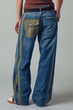 Wide-Leg Utility Stripe Denim Jeans: DENIM TAUPE / S-2/M-2/L-2