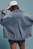 Oversized Button Up Pleated Back Western Jacket: DENIM / S-2/M-2/L-2