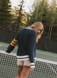 Varsity Cotton Blend Oversized Cardigan: NAVY / M