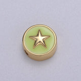 Round Enamel Tiny Gold Star - 24k Gold filled Round Beads - 10mm beads for bracelet making supply Celestial Jewelry making B-471 to B-475: Orange