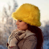 Fuzzy Faux Fur Bucket Hat
: Blue