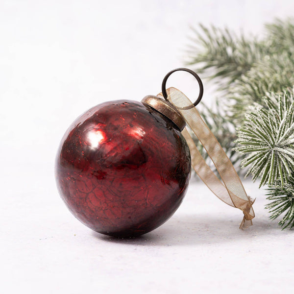 2" Medium Wine Crackle Glass Christmas Bauble