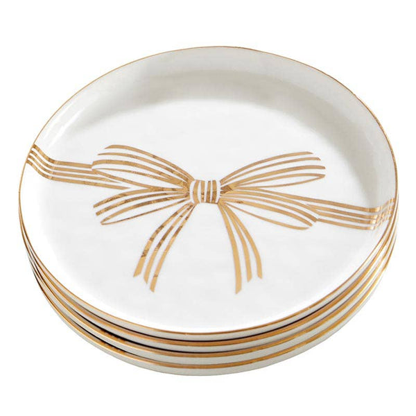 Gold Bow Appetizer Plates - Metallic Gold Bow - Set of 4