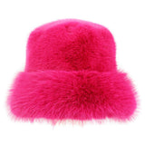 Faux Fur Russian Style Plush Bucket Hat: Red