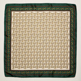 Classic Chain Print Square Scarf | Green & Navy Border Silk-Feel Fashion Scarf: BL / ONE