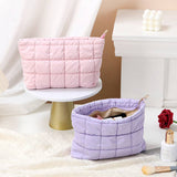 Puffer cosmetic bag small toiletry zipper bag: Cream White