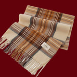 Retro Soft Wool Checkered Fringed Winter Scarf MK2BLW6W6NSW122: 4 Navy / 37*200cm