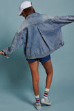 Oversized Button Up Pleated Back Western Jacket: DENIM / S-2/M-2/L-2