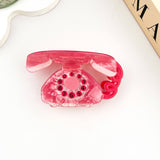 Retro Cartoon Telephone Acrylic Hair Claw Clip: Pink