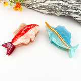 Red Fish Patchwork Acetate Claw Clip Coastal Eco Style: Blue