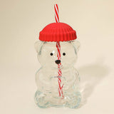 Cute Bear Shaped Glass Drink Cup With Straw: Red