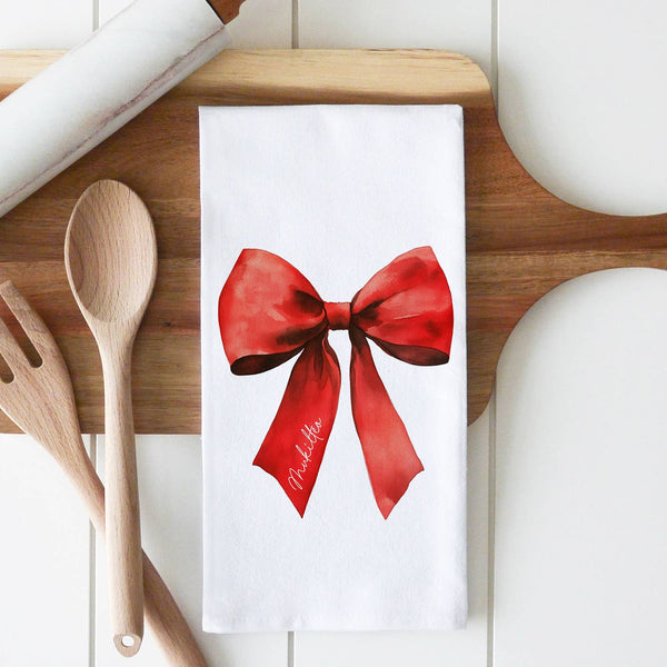 Custom City Bow Tea Towel: White