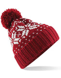 Beechfield Fair Isle Snowstar® Beanie | Unisex | Pom-Pom | Cuffed | 7 Colours | One Size: Burgundy/White / One Size