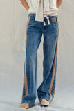 Wide-Leg Utility Stripe Denim Jeans: DENIM OLIVE / S-2/M-2/L-2