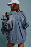 Oversized Button Up Pleated Back Western Jacket: DENIM / S-2/M-2/L-2