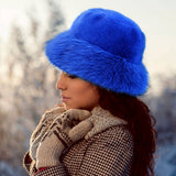 Faux Fur Russian Style Plush Bucket Hat: Red