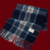 Retro Soft Wool Checkered Fringed Winter Scarf MK2BLW6W6NSW122: 4 Navy / 37*200cm