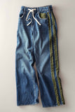 Wide-Leg Utility Stripe Denim Jeans: DENIM OLIVE / S-2/M-2/L-2