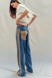 Wide-Leg Utility Stripe Denim Jeans: DENIM OLIVE / S-2/M-2/L-2
