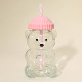 Cute Bear Shaped Glass Drink Cup With Straw: Red