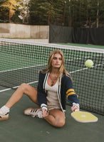 Varsity Cotton Blend Oversized Cardigan: NAVY / M