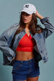 Oversized Button Up Pleated Back Western Jacket: DENIM / S-2/M-2/L-2